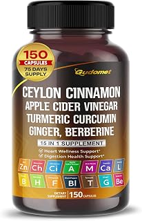 Ceylon Cinnamon Apple Cider Vinegar Turmeric Ginger Root Berberine Gymnema sylvestre Milk Thistle Licorice -150 Capsules- Made in USA