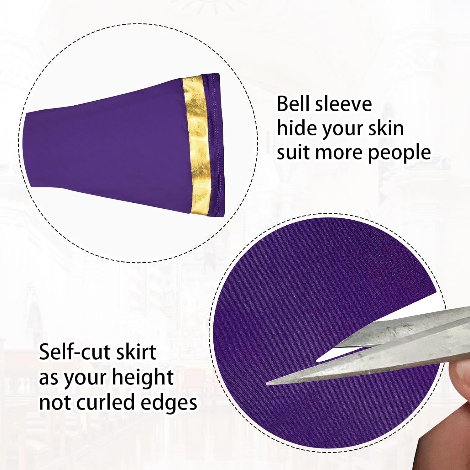 Women Praise Dance Dress Loose Fit Full Length Liturgical Long Sleeve Metallic Block Dress - Image 5