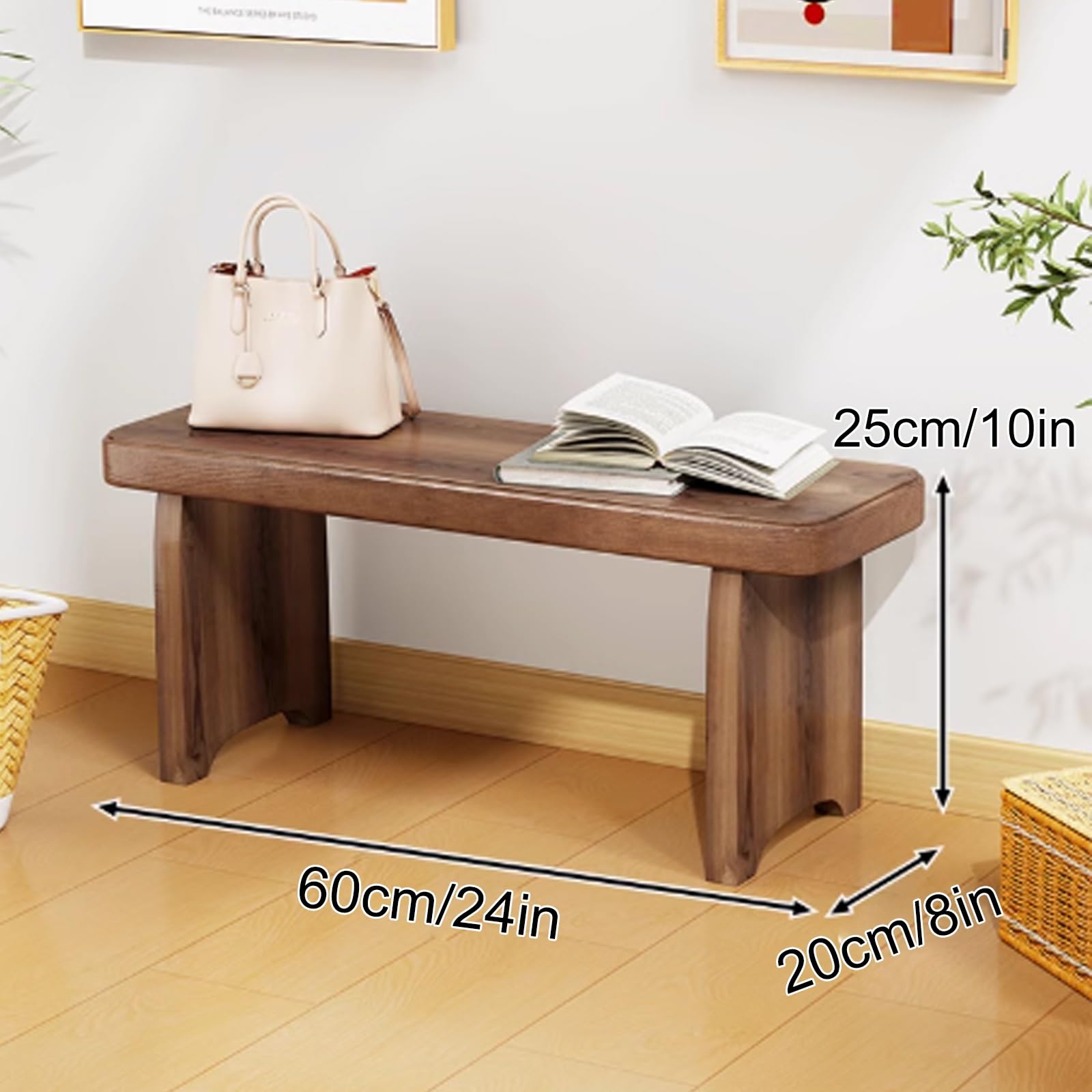 Banco de jardín resistente a la intemperie, de madera, sin respaldo, construcción para patio, parque y hogar, diseño que ahorra espacio (60 x 20 x 25 cm)