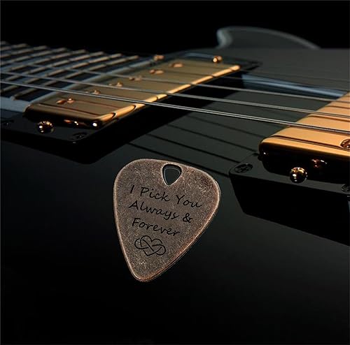 Miniatura 2 de JUPPE Púas de guitarra I d Pick You Every Time de bronce para guitarra con funda de cuero regalo musical para parejas bronce-4