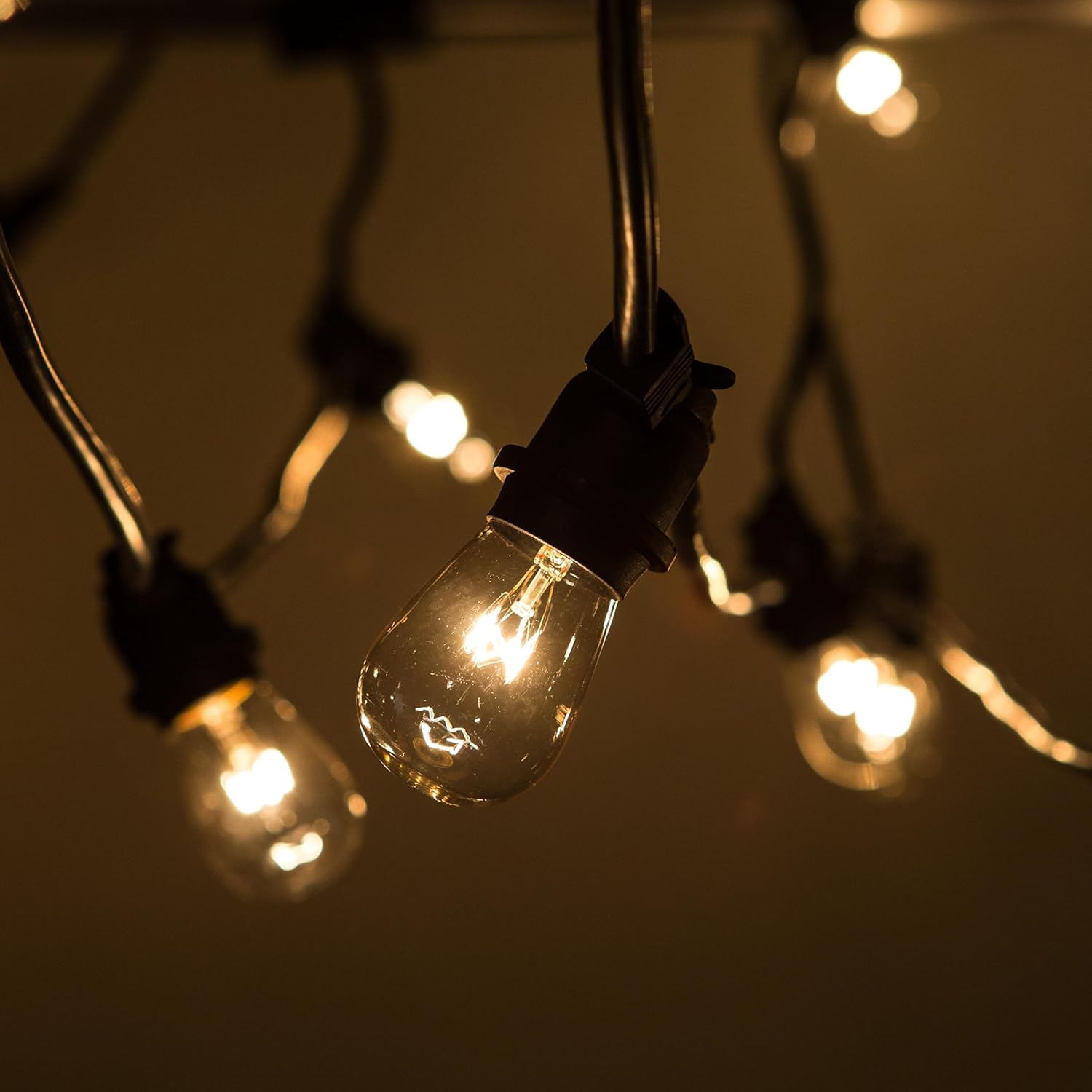 Hometown Evolution, Inc. E26 Commercial String Lights with 16 Gauge Wire (S14 Clear 11W Bulbs, 100 Foot 50 Socket)
