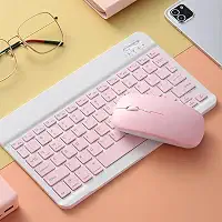 Teclado E Mouse Sem Fio Para Tablet Bluetooth Portátil Recarregável Ultrafino Kit (Rosa)