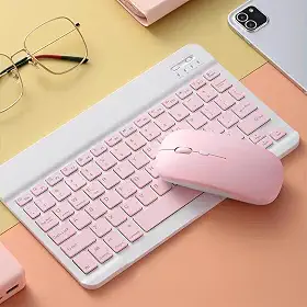 Teclado E Mouse Sem Fio Para Tablet Bluetooth Portátil Recarregável Ultrafino Kit (Rosa)