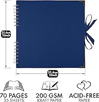 Vista 2 de Bstorify Álbum de recortes de 10 x 10 pulgadas, 70 páginas, protectores de esquina de papel kraft grueso azul, cierre de cinta, ideal para tus