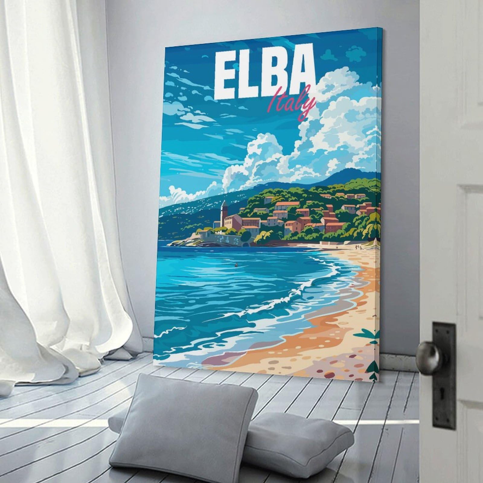 Junmoney Canvas Art Print Elba Island Italy, 16x24inch(40x60cm), for Home Office, Desk Area Or Studio, Wall Art That Adds Style to Work Areas