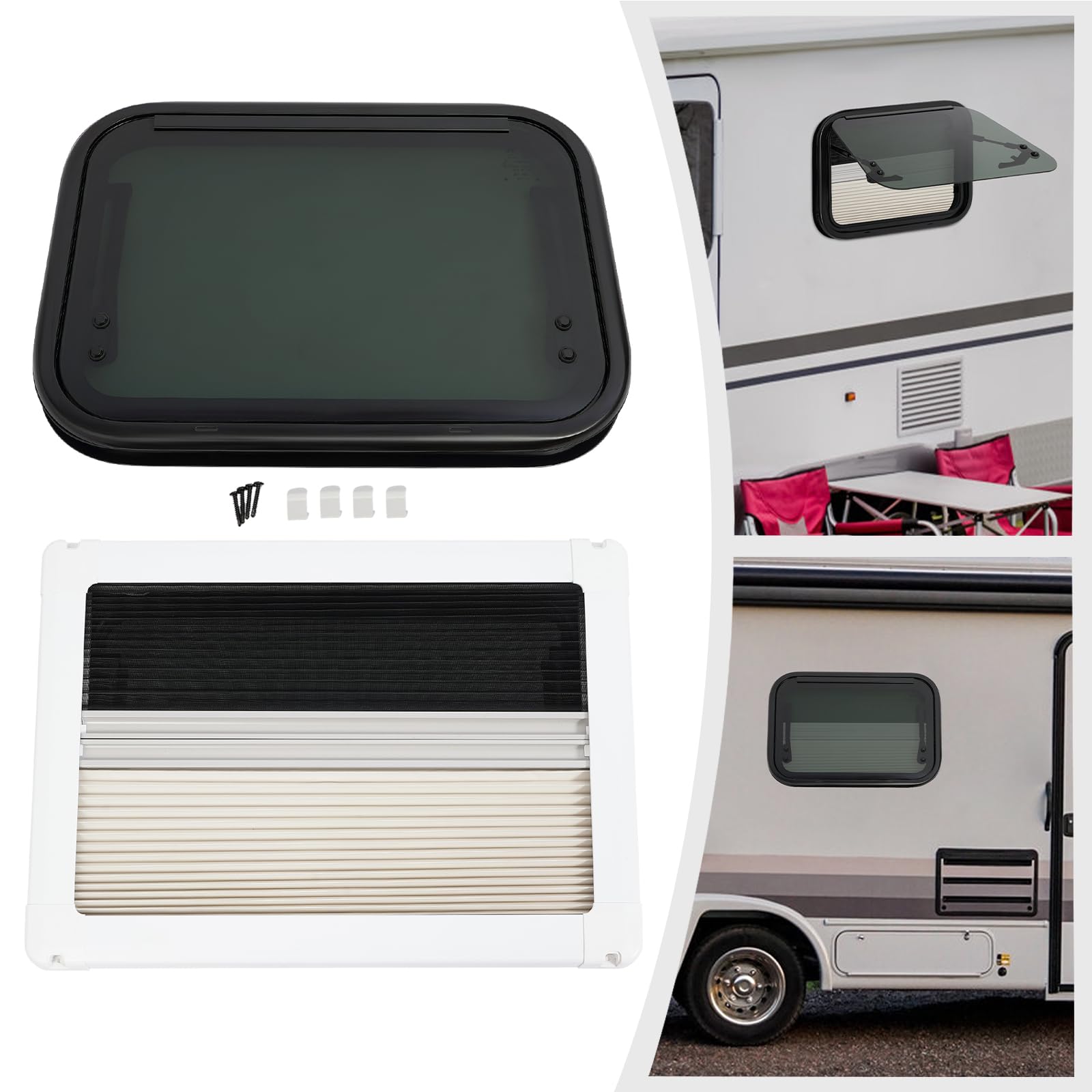 MINRS Fenêtre de camping-car avec moustiquaire latérale pour caravane, protection solaire, fenêtre coulissante pour VR, caravanes, véhicules de loisirs, camping-car, 500x350mm