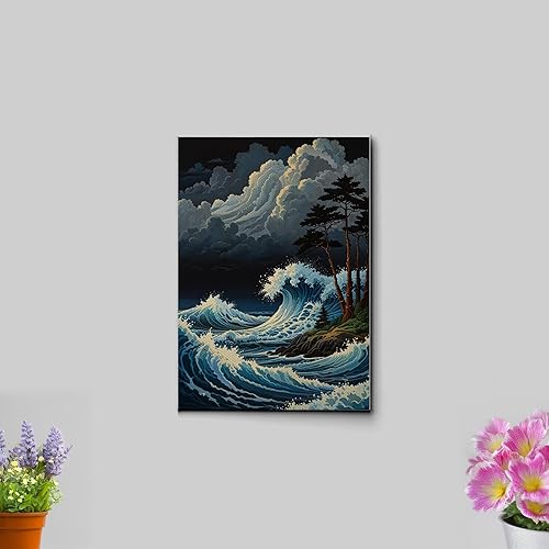 Miniatura 3 de Canvas Print Wall Art Retro Wave Art A Storm Wall Art Print Sea Wave In The Night And Trees Stormy Waves Art Canvas Prints, Decor