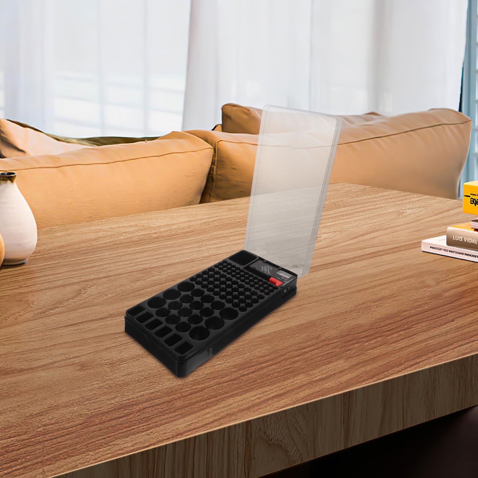 Organizador de Baterías Transparente para Pilas AA AAA Recargables, Estuche de Almacenamiento Probador Led, Caja Compacta para Hogar y Viajes Segura y Portátil