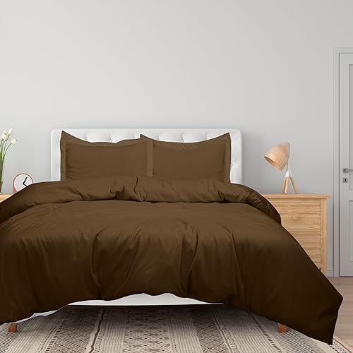 ROYALE LINENS Funda de edredón color chocolate tamaño Queen Fundas de edredón de 3 piezas Cierre de cremallera 1 funda de edredón Queen de 90 x