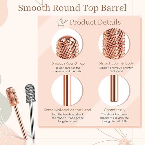 Miniatura 4 de Brocas de eneldo para uñas, 2 piezas, brocas de uñas de seguridad de 332 pulgadas, puntas de carburo superior lisas para acrílico, gel suave, juego