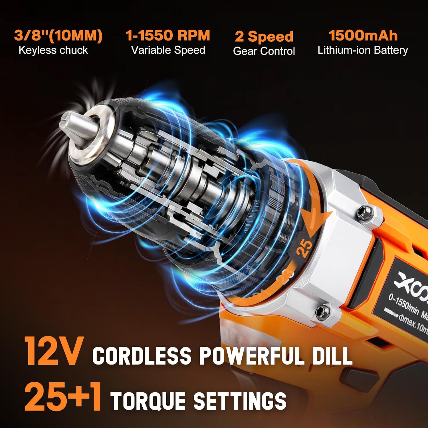 XOOL 313-Piece Home Tool Kit with 12V Cordless Drill, Toolbox with Drawer, All-in-One Tool Set for DIY, Home & Garage