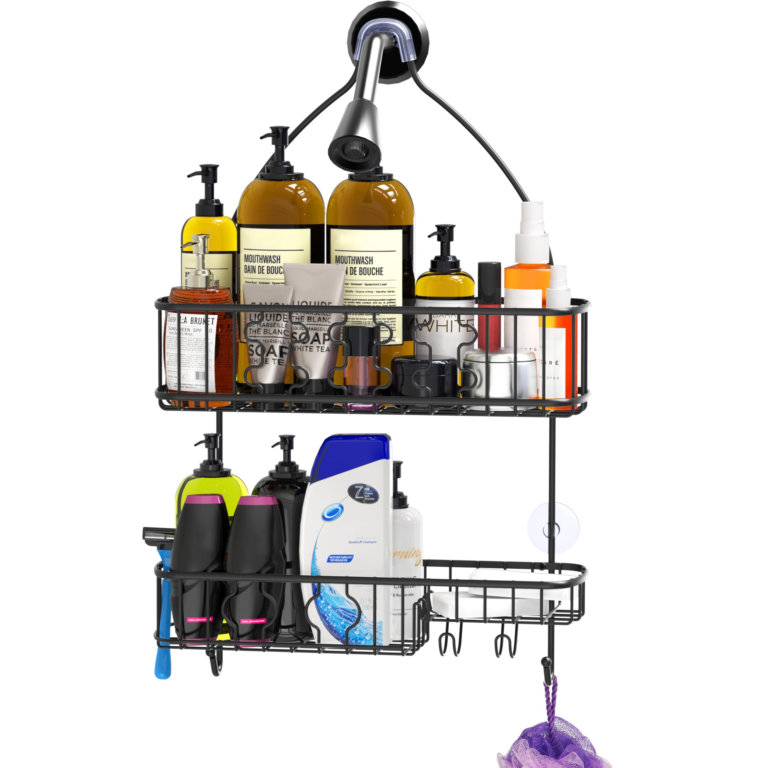 Simple Houseware Organizer da appendere per soffione doccia, colore nero