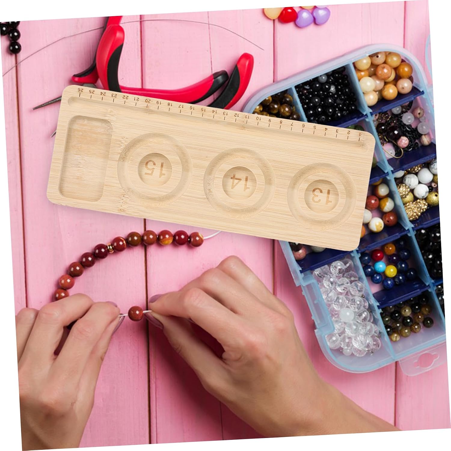 Gogogmee Wooden Bead Design Board for Jewelry Making Flocked Bead Mat for Bracelets Necklaces Crafting Tray Multi-Compartment Layout for Enhanced Beading Efficiency