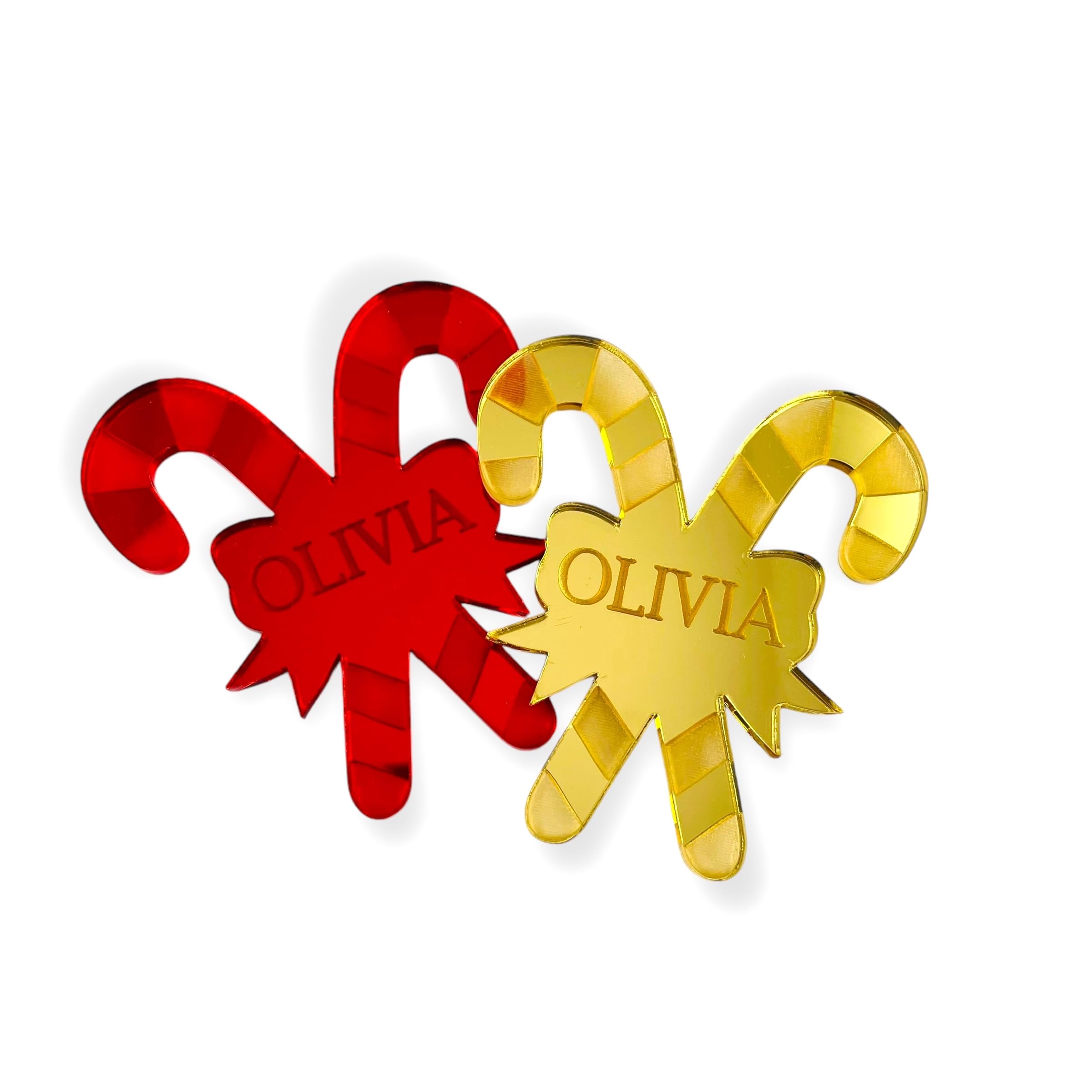 Fuzzy Cactus Personalised Candy Cane Place Name Decoration - Add any name! (Mirror Red Acrylic)