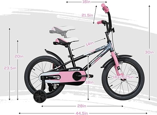 Miniatura 7 de WEIZE Bicicleta para niños, bicicleta para niños de 16 y 20 pulgadas para niños y niñas de 4 a 12 años, altura del ciclista de 41 a 62 pulgadas,
