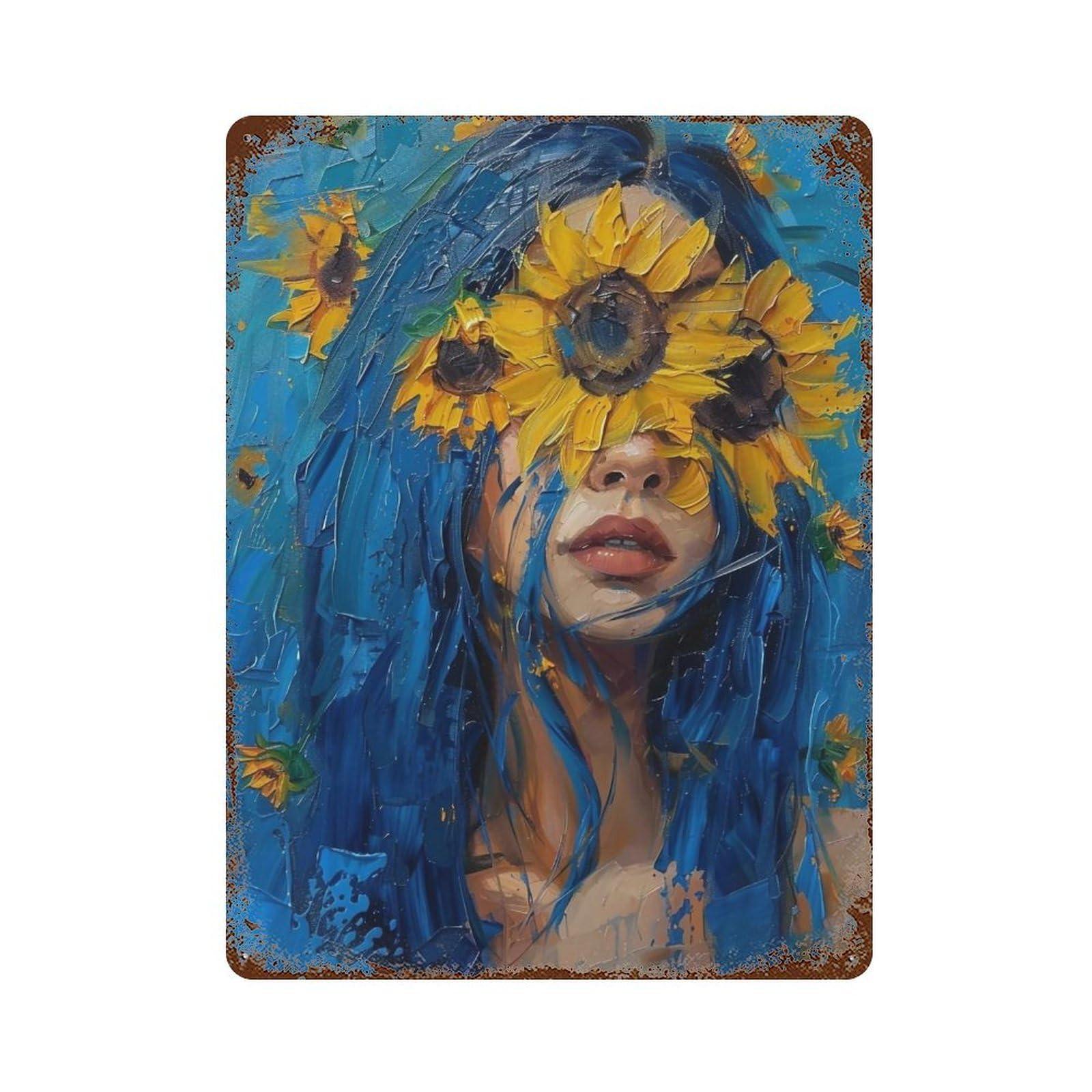 YHGERTKU Sunflower Woman Portrait 03 Wall Art Retro Iron Vintage Metal Tin Sign Poster Modern Decor for Living Rooms Gift 40x30cm