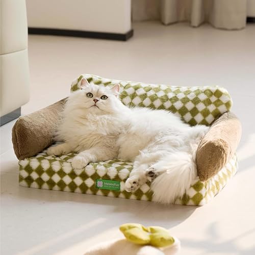 Miniatura 2 de MEWOOFUN Cama ortopédica para gatos de interior, cama ortopédica para perros pequeños y medianos, cama de espuma de huevo para mascotas con funda