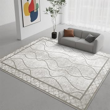 DweIke 8x10 Area Rugs for Living Room, Machine Washable Bordered Rug for Bedroom, Luxury Rubber Backing (Non-Slip) Low Pile Throw Carpet for Dining Room Kitchen Home Decor, Beige