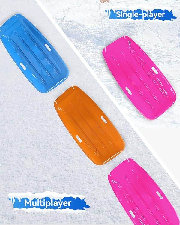 3 Pack Snow Sled for Adults, with Pull Rope and Handles Plastic Sled, Toboggan Snow Sledding, Three Color Combinations by Northfish - Image 4