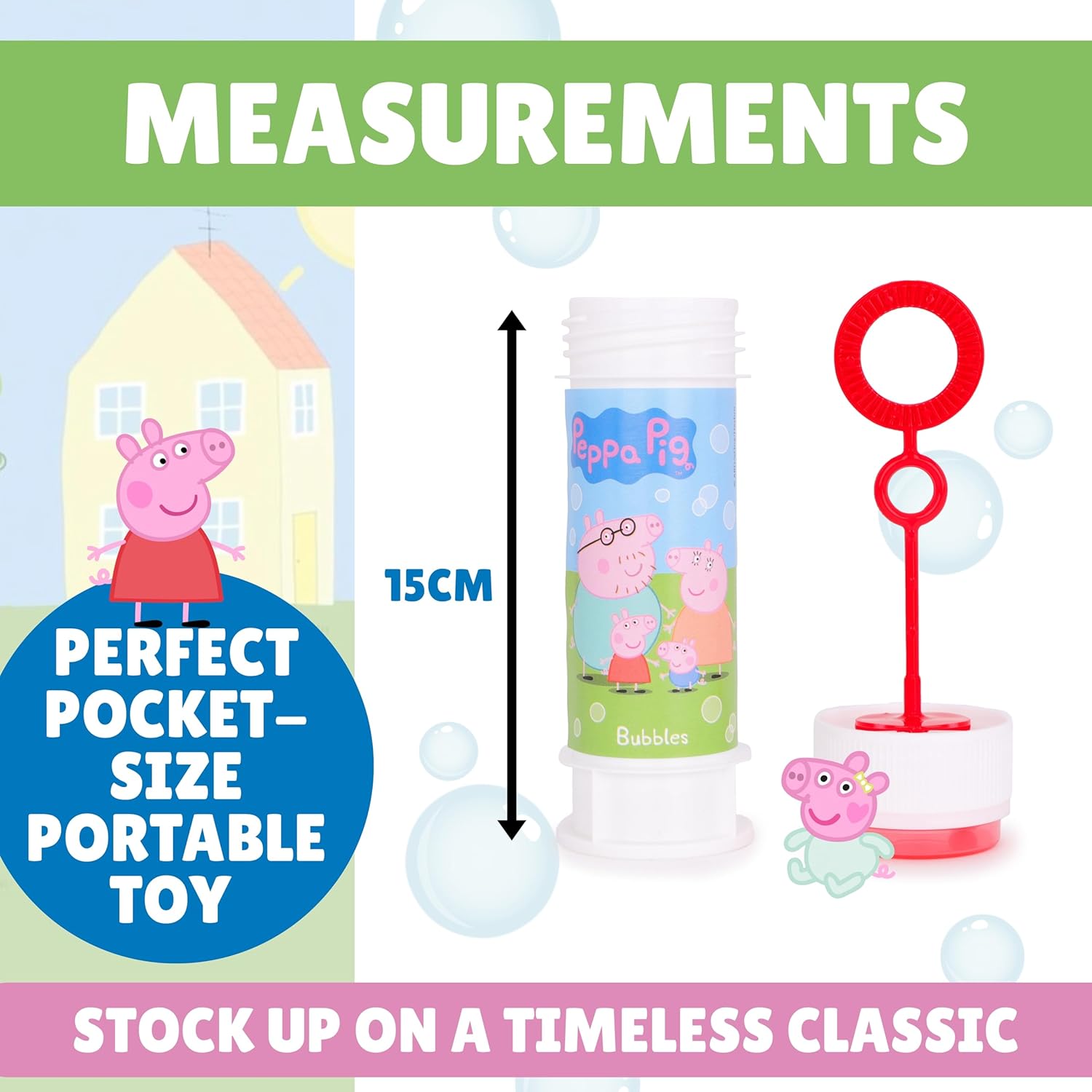 Toyland® Pack of 12 Peppa Pig Bubbles with Wands, 2fl oz Solution & Novelty Maze Lid - Pocket Money & Party Bag Toys