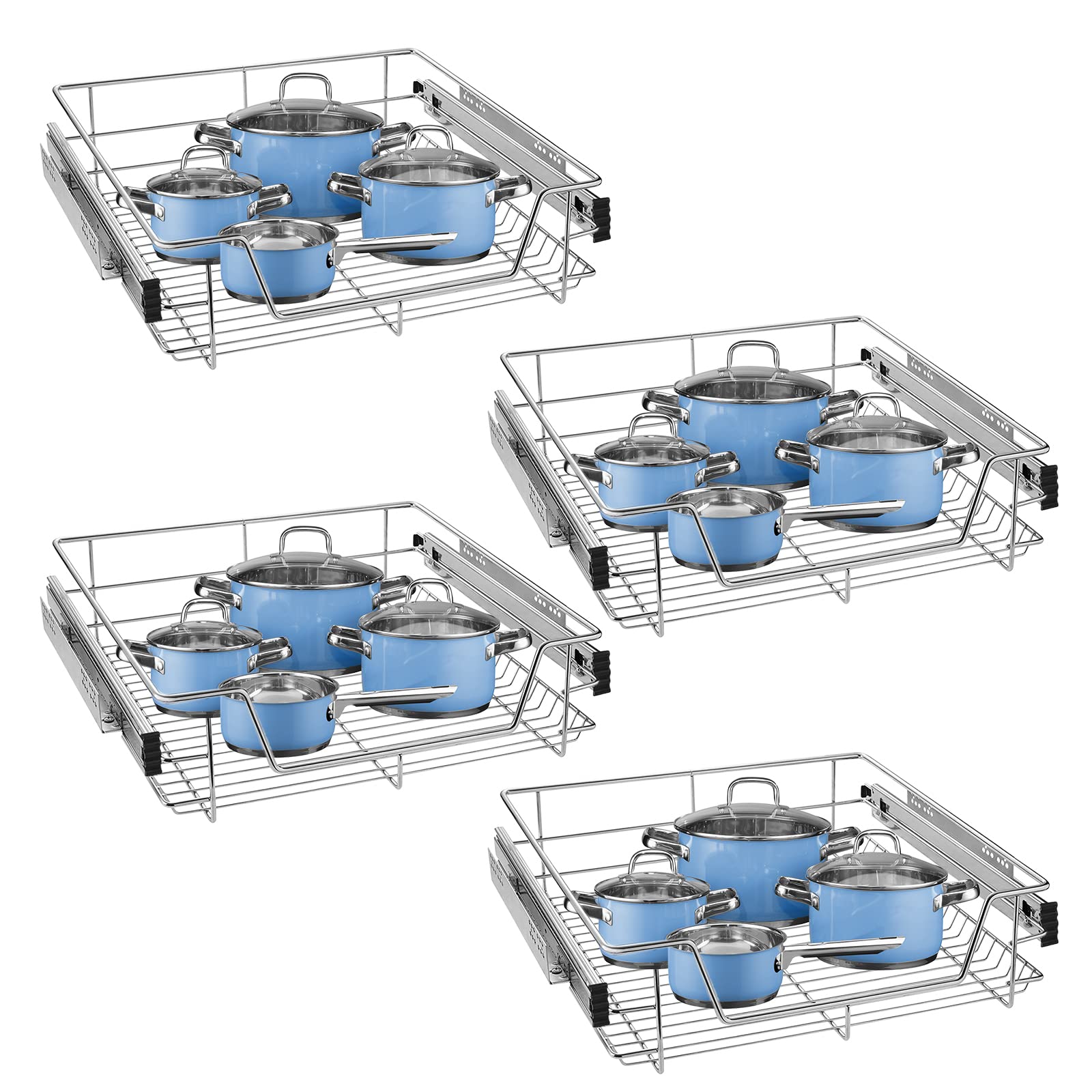 NAIZY 4x Cestello Estraibile 60 cm Cassetto Estraibile Cucina Organizer da cucina Argento in solido acciaio inossidabile Organizer cassetti (larghezza effettiva 57 cm, 4 pezzi)