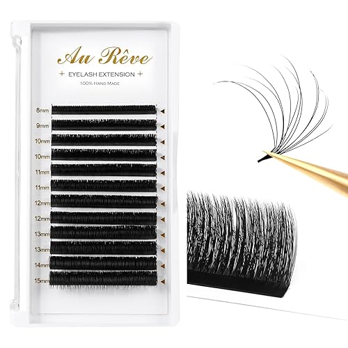 Easy Fan - Extensiones de pestañas rizadas C/D, 0.03, 0.05, 0.07, 0.315-0.591 in, bandeja mixta, pestañas de volumen negro súper mate, suministros