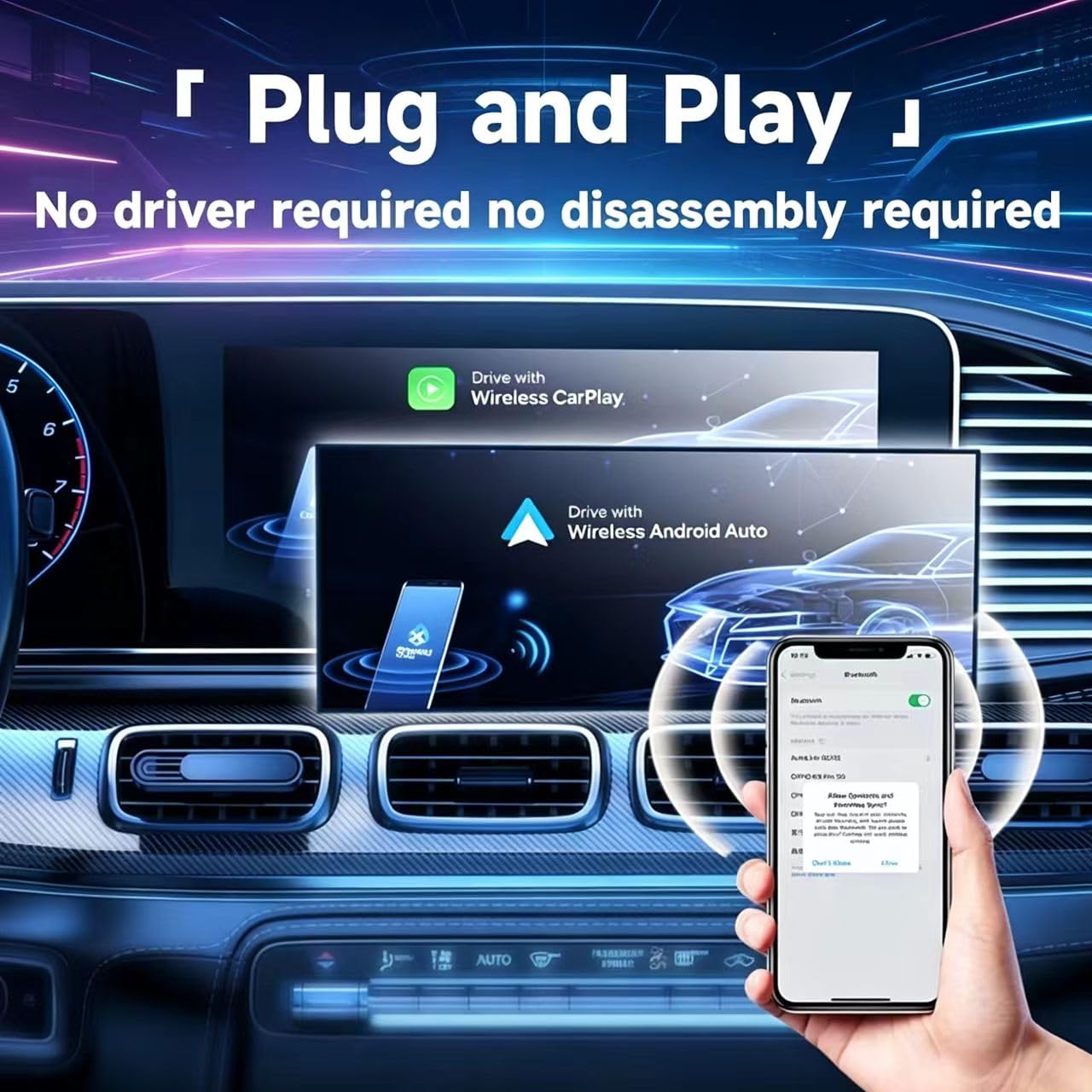 Dongle CarPlay Inalámbrico para Peugeot 508L, Adaptador USB de Cable a Wireless Baja Latencia Plug & Play Diseño Slim