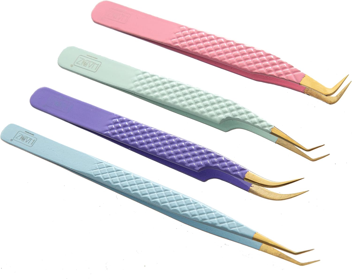 HADIZ Fiber Tip Tweezers Set of 4 Diamond Grip Eyelash Extensions Tweezers Japanese Stainless Steel Lash Tweezer (Combination) image 3