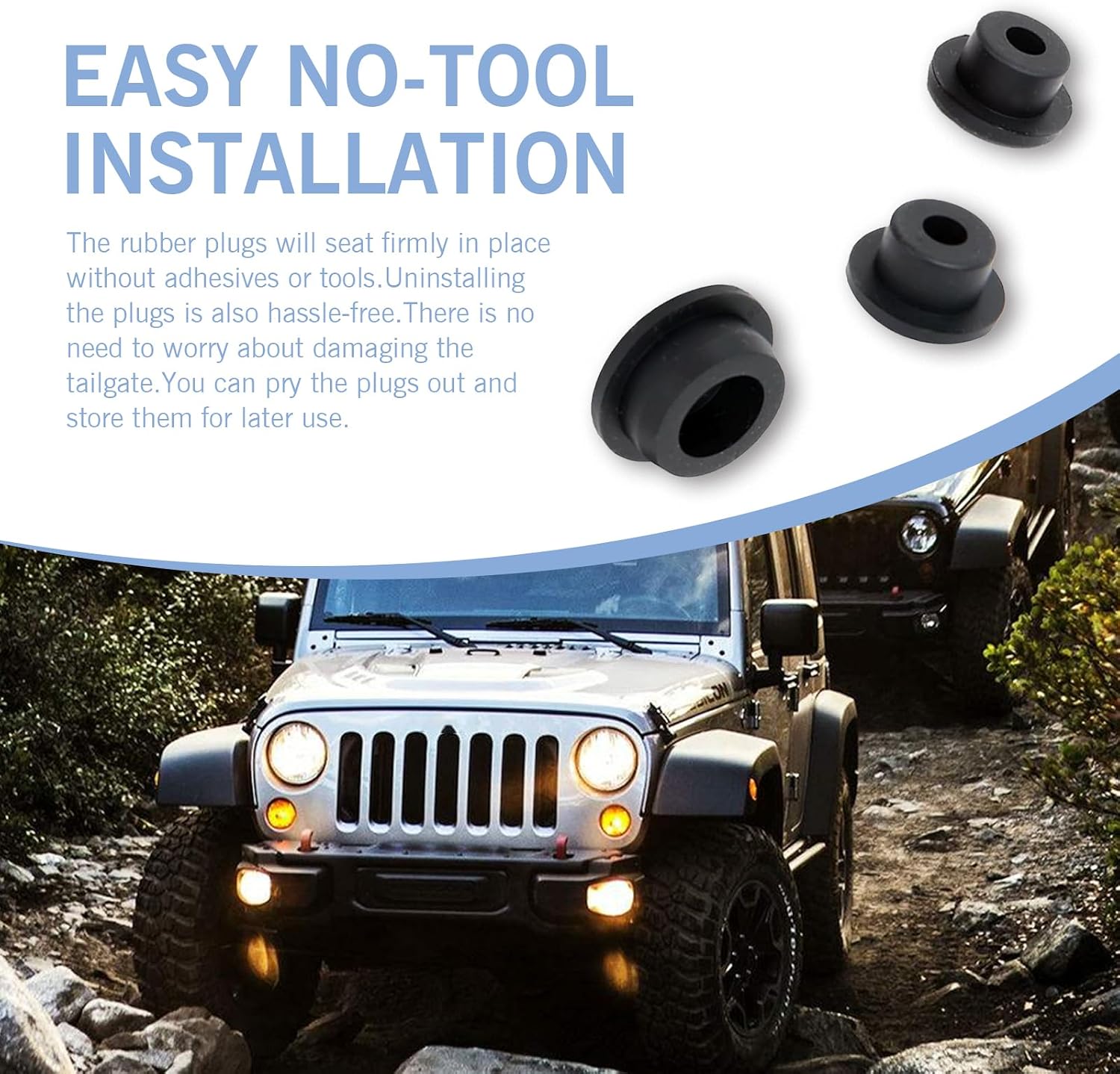 3 PCS Rear Tailgate Plug, Abrasion Resistant Scratch Resistant Toughness Rubber Plug Kit, Replacement Modification Repair Accessories, Compatible for Jeep Wrangler (Black)