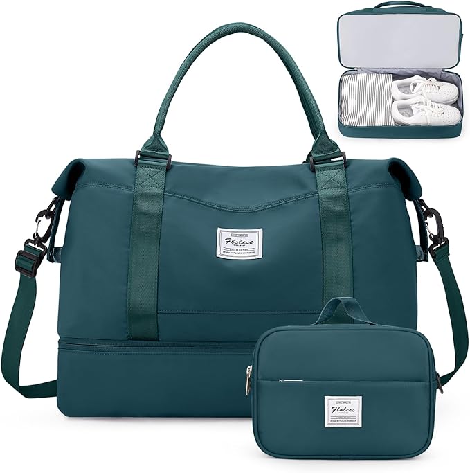 Weekender Bags for Women,Overnight Travel Duffel Bag with Shoes Compartment& Toiletry Bag,Extra Large(Peacock Blue)