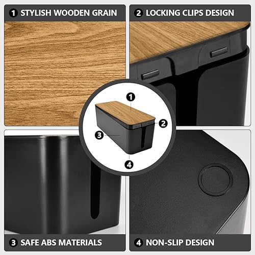 Miniatura 3 de Caja organizadora de cables grande  Caja organizadora de cables de grano de madera para ocultar cables y tiras de alimentación, cables de TV y