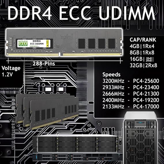 NEMIX RAM 32GB (1X32GB) DDR4 3200MHZ PC4-25600 2Rx8 1.2V CL22 288-PIN ECC Unbuffered UDIMM