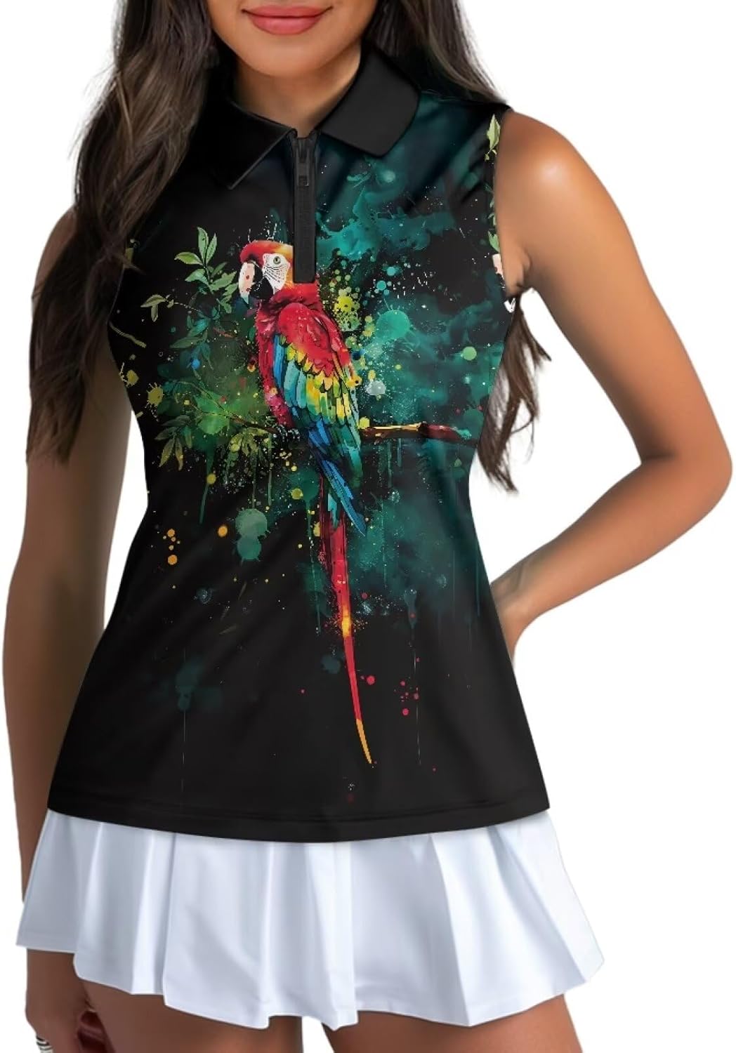 Womens Golf Shirts Sleeveless Casual V Neck Zip Up Tank Golf Shirts Tennis Shirts Golf Shirts for Woman Plus Size