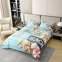 Vista 2 de Erosebridal - Juego de ropa de cama 100% algodón, con diseño de estrellas de mar, conchas marinas, funda de edredón rosa, juego de cama con flores
