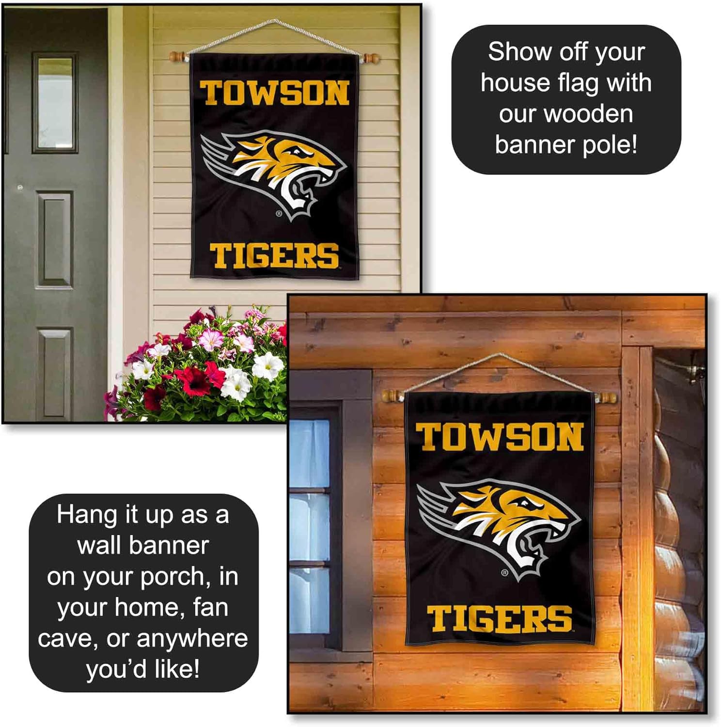 Towson Tigers Wordmark Double Sided House Flag - Image 5