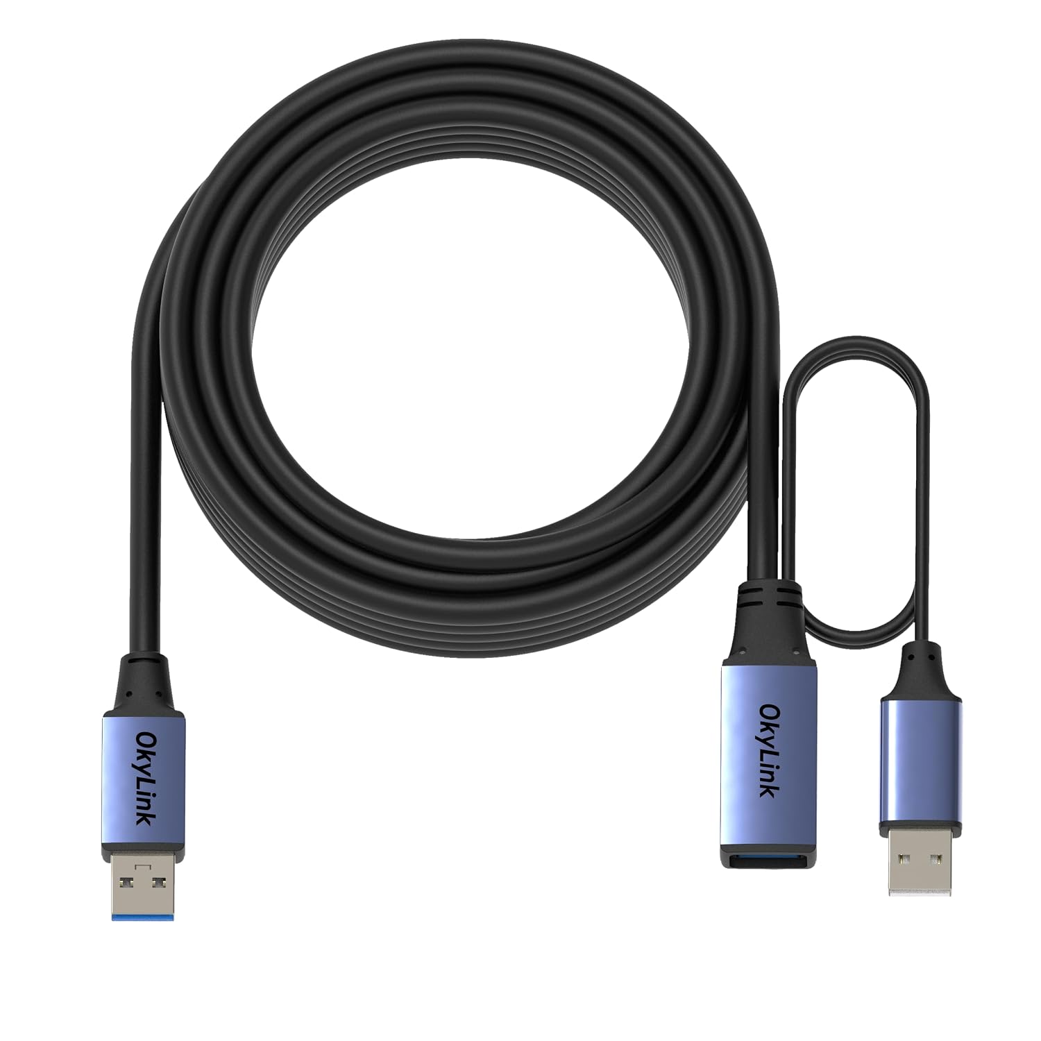 OkyLink 32ft(10M) Active USB 3.0/3.2 Gen 1 Extension Cable A Male to A Female with Power Cable 5Gbps for Long Range CCTV, Scanner
