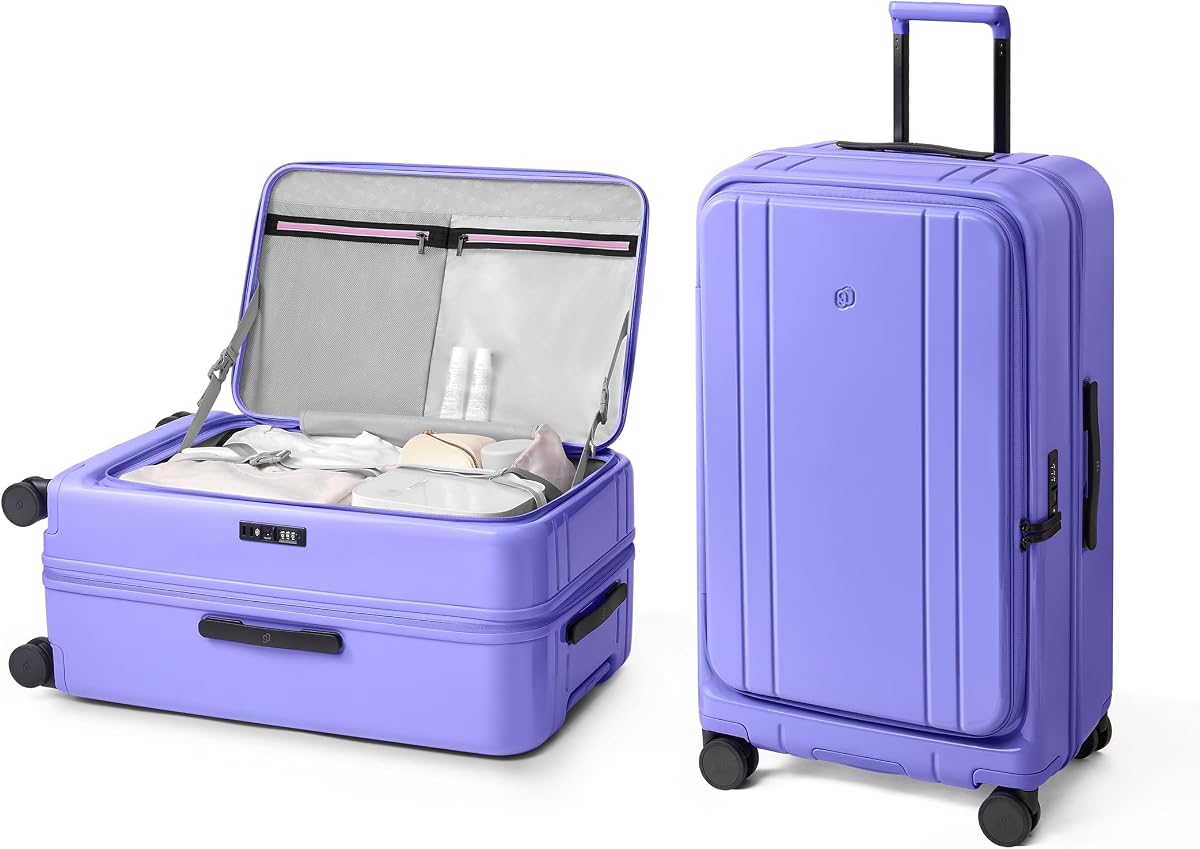 NINETYGO Medium Checked Luggage 24 Inch, Top Opening Luggage Checking In Luggage, Expandable, PC Hard Shell, Larger Capacity Checked, TSA Lock, 360° Spinner Wheels (Purple,HBP)