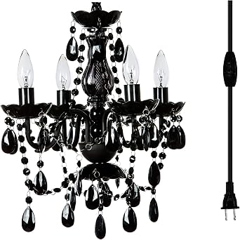 The Original Gypsy 4-Light Plug-in Crystal Swag Chandelier, Black