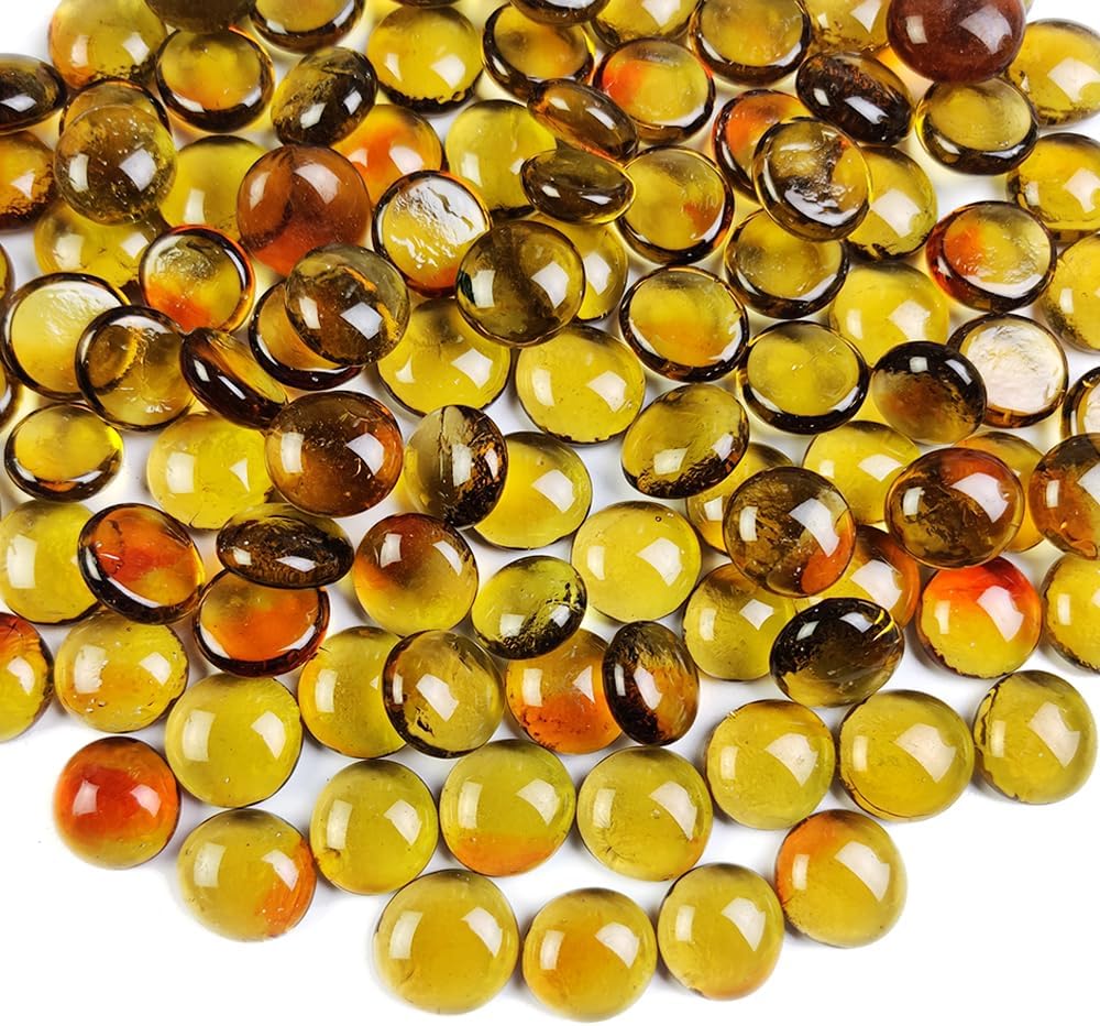 1 LB Fall Decor Glass Gems Pebbles Flat Marbles for Vase Fillers,Table Scatters,Aquarium Fish Tank Pebbles,Floral Arrangement Candle Holder,Harvest Party,Home Decorations,Crafts,Amber Orange Mix