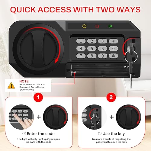 Miniatura 5 de Caja fuerte digital de 3.0 pies cúbicos para documentos, caja fuerte digital para el hogar con sistema de alarma, teclado programable y llaves de