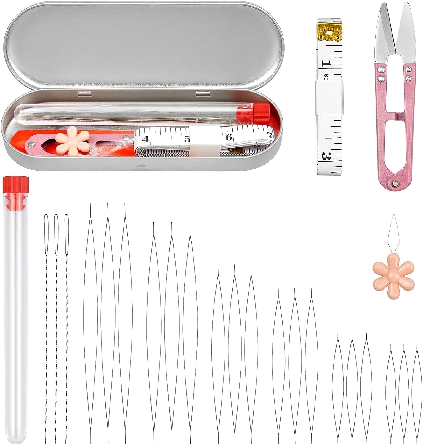 BEETO 26 Pieces Beading Needles Set, 6 Sizes Seed Beads Needles, Big Eye Beading Needles, Collapsible Beading Needles Set for Jewelry Making