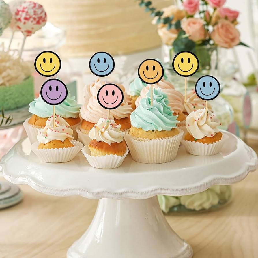 カップケーキピック Amazon.co.jp: Whaline 36個 ボーホー ハッピーフェイス カップケーキ