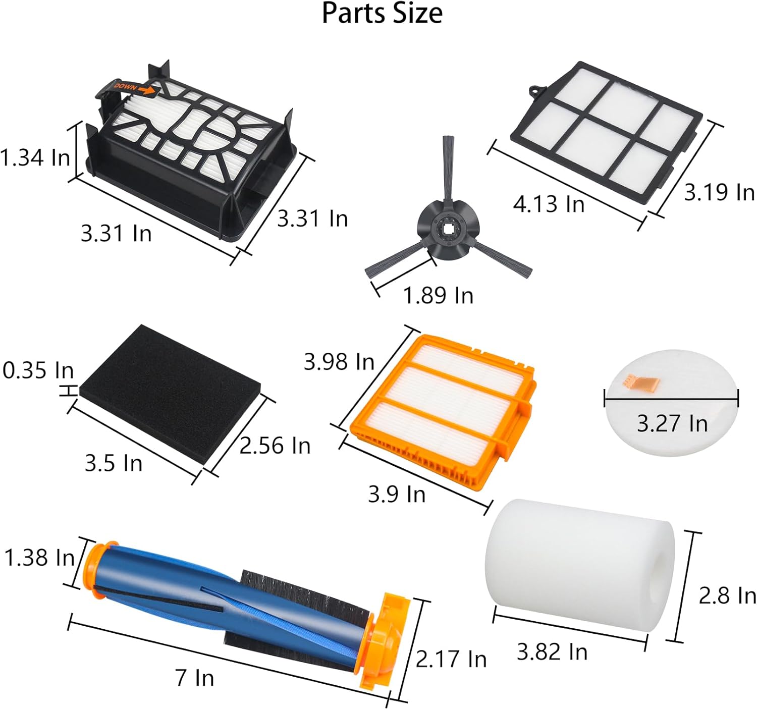 Replacement Parts Compatible with Shark UR2360EEUS UR2360S UR2360 UR2360EEUS X3 Ultra Robot Vacuum (14 Pack)