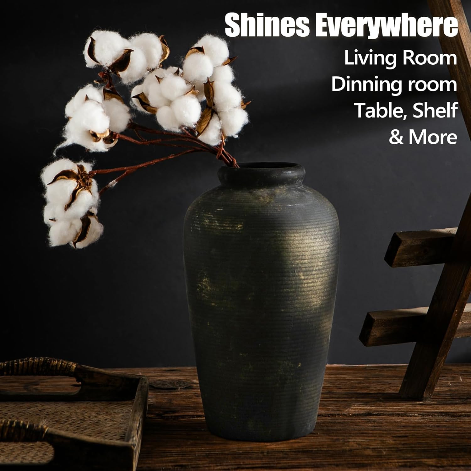 11 Inch Tall Large Ceramic Rustic Flower Vase for Home Office Decor, Boho Farmhouse Living Room Coffee Table Kitchen Bedroom Bathroom Wall Decor Aesthetic, Vintage House Shelf Decor -Bronze - Image 7