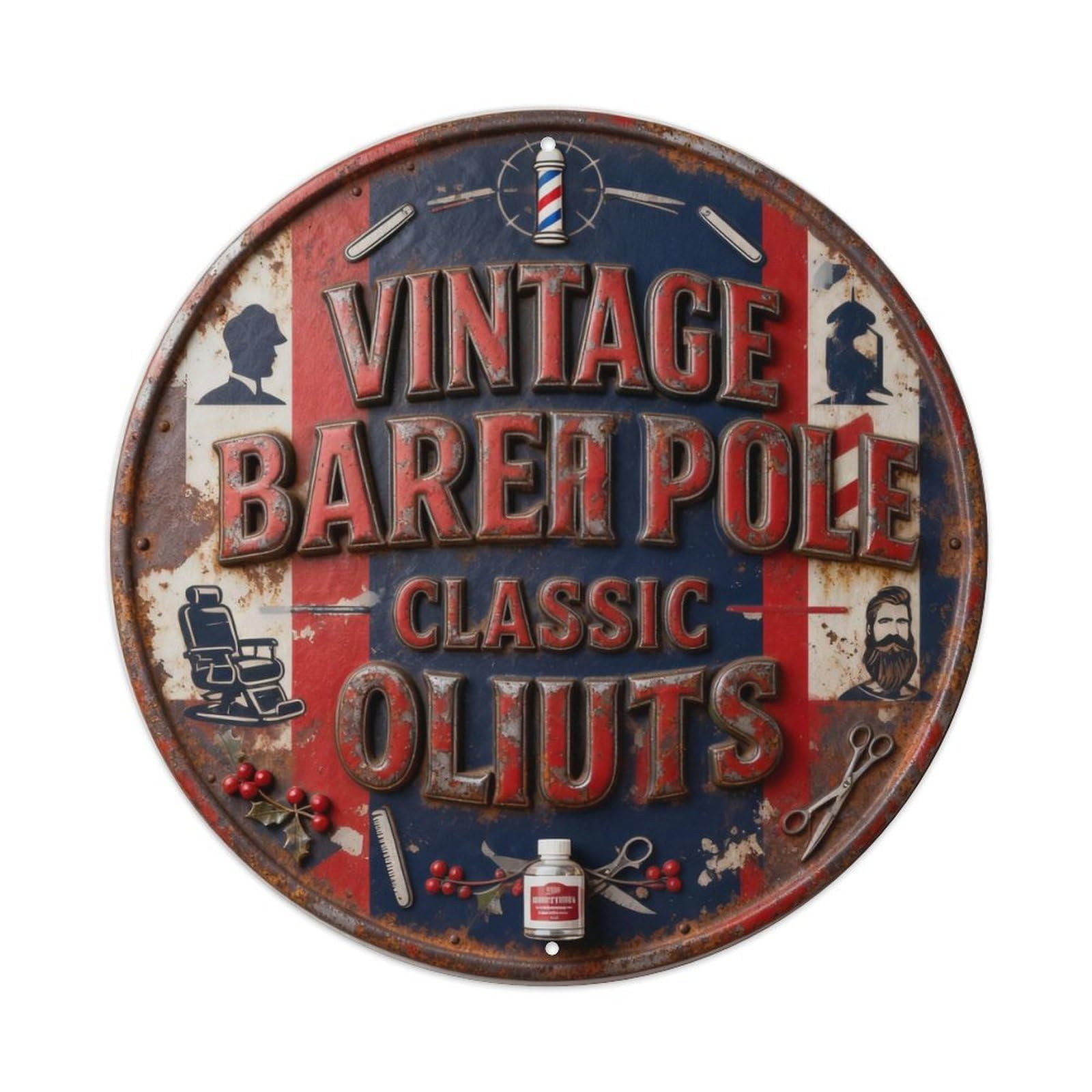 VINTAGE BARBER POLE CLASSIC CUTS Metal Tin Sign Plaque