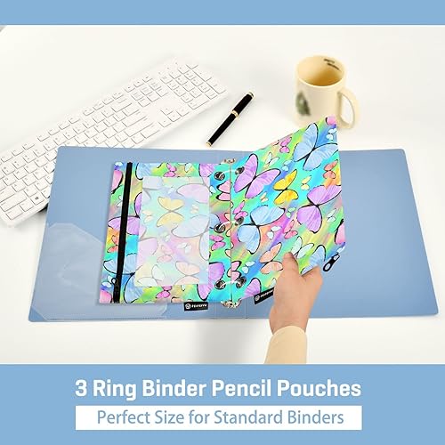 Vista 23 de Gredecor Estuche para lápices con 3 anillos, diseño de búho de dibujos animados, con cremallera, 2 unidades, organizador transparente para carpetas