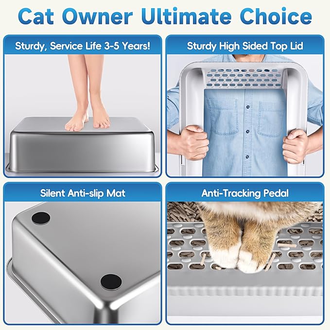 Arenero de acero inoxidable para gatos, XL con tapa, pack 2 miniatura 6