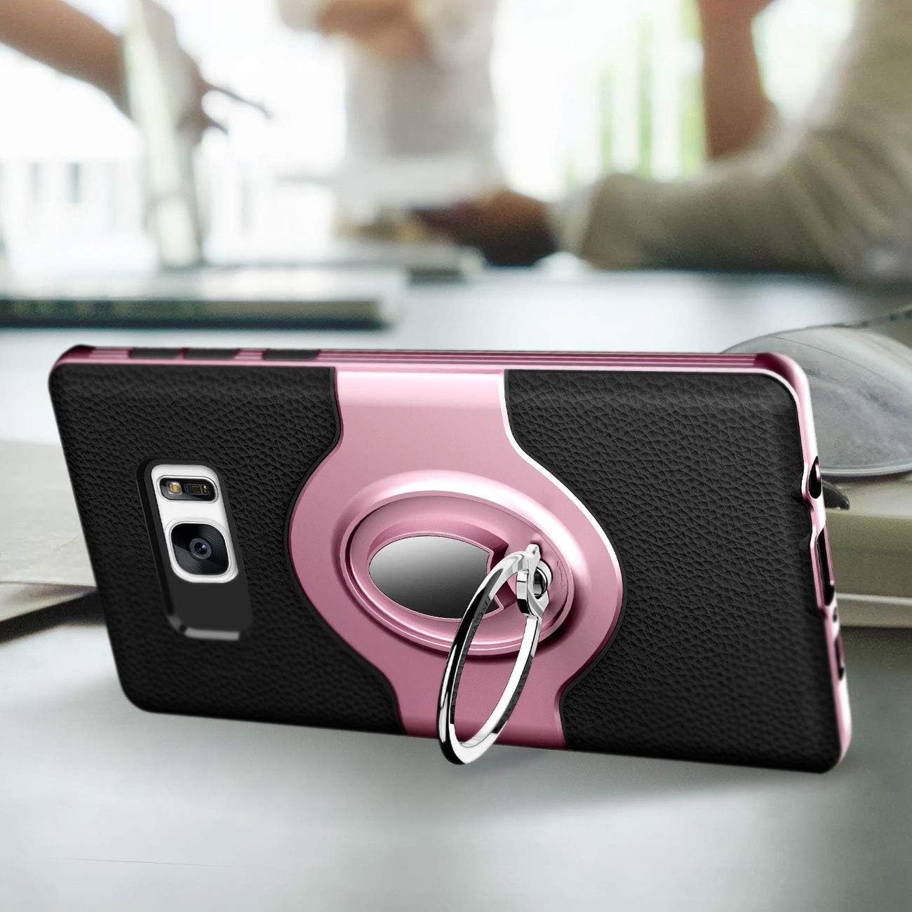 eSamcore Samsung Galaxy S7 Edge Case Ring Holder Kickstand Cases + Dashboard Magnetic Phone Car Mount [Rose Gold]