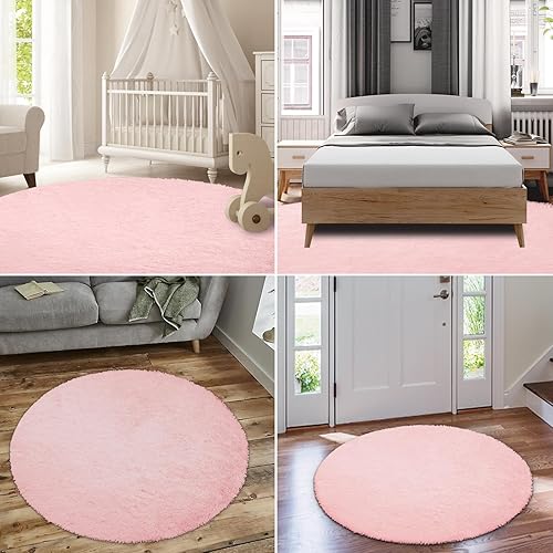 Miniatura 3 de Easy-Going Alfombras redondas de 4 x 4 pies para sala de estar, alfombras peludas antideslizantes para dormitorio, alfombras suaves de felpa
