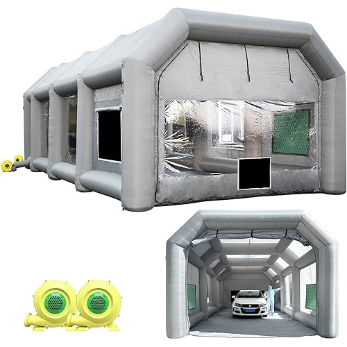 Sewinfla Professional Inflatable Paint Booth 33x16.5x11.5Ft with 2 Blowers (950W+950W) & Air Filter System Portable Paint Booth Tent Garage Inflatable Spray Booth Painting for Cars